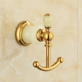 Gold Jade Coat Hook Bathroom Hardware Double Robe Hook Brass Rose Gold Luxury