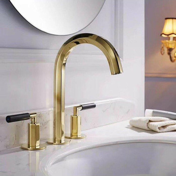 Polished Brass/ Chorme/ Rose Gold 3 Hole Vessel Sink Faucets Bathroom Unique Gooseneck Contemporary