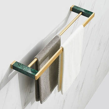 Wall Mount Gold Brushed Brass Marble Bathroom Double Towel Racks Hotel Toilet Modern Luxury