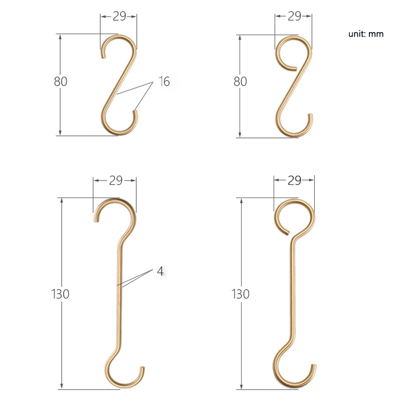 Solid Brass S Wall Hooks 5 Pcs Gold Bathroom Kitchen Hanging Small Modern