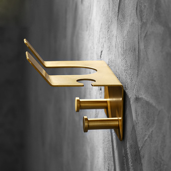 Solid Brass Hair Dryer Wall Holder Gold Shelf Bathroom Wall Mount Luxury