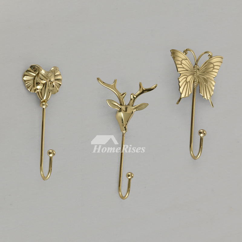 Deer Ginkgo Leaf Butterfly Decorative Hooks Art Wall Coat Hook Solid Brass  Gold