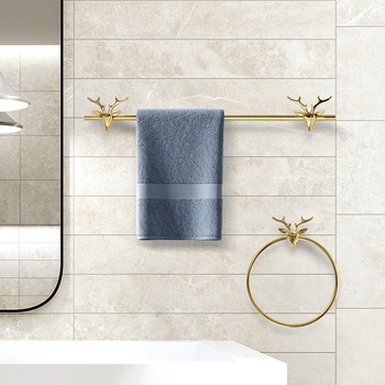 Lucky Deer Polished Brass Towel Racks Luxury Gold Decoration Bathroom Set Towel Rings