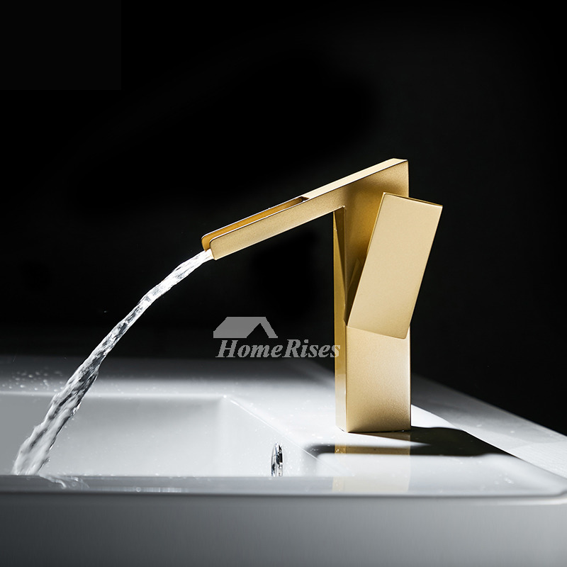 Waterfall Unique Brass Bathroom Sink Faucets Gold / Matte Black Luxury
