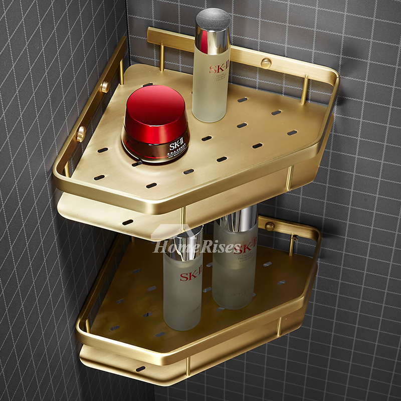 Luxury Gold Brushed Brass Bathroom Corner Shelf Wall Mounted Hotel Shower  Caddy 1 - 3 Thickened Decorative Shelves