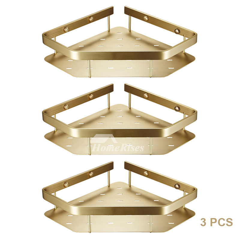 Luxury Gold Brushed Brass Bathroom Corner Shelf Wall Mounted Hotel Shower  Caddy 1 - 3 Thickened Decorative Shelves