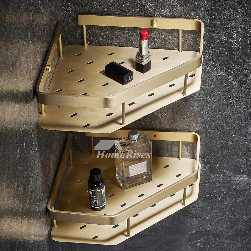 Luxury Brushed Brass Bathroom Shelf Hotel Gold Shower Caddy