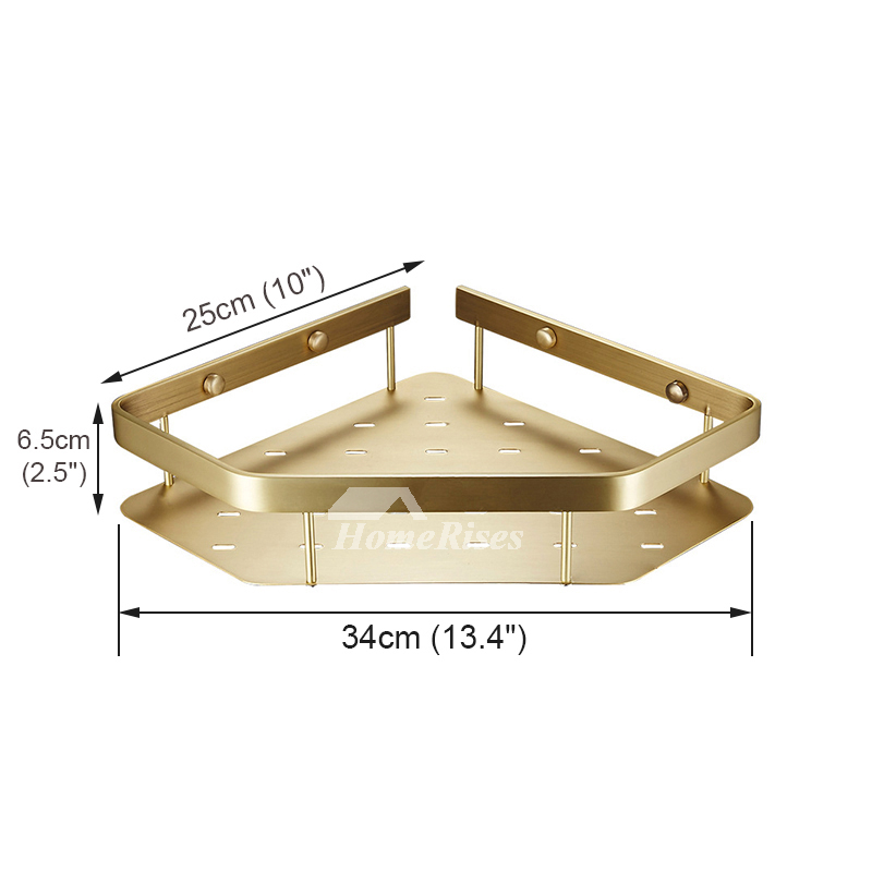 Luxury Brushed Brass Bathroom Shelf Hotel Gold Shower Caddy Decorative  Bathroom Shelves Wall Mounted