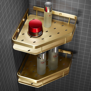 Luxury Gold Brushed Brass Bathroom Corner Shelf Wall Mounted Hotel Shower Caddy 1 - 3 Thickened Decorative Shelves
