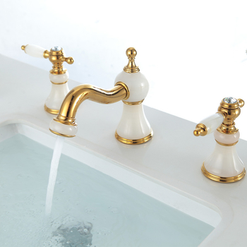 Luxury White Marble Bathroom Vanity Faucet Gold Two Handle Hotel Widespread Decorative Facuet Brass Bath Tub Faucets