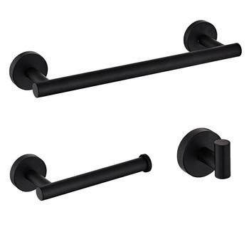 3-Piece Matte Black Modern 12 Inch Hand Towel Bar, Toilet Paper Holder, Wall Mount Bathroom Hardware Sets