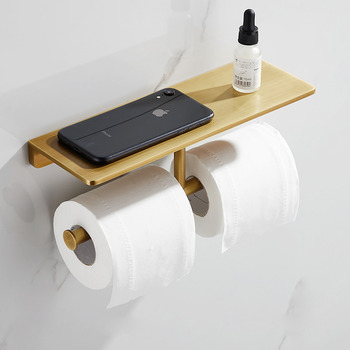 Luxury Double Antique Brass Toilet Paper Roll Holder Wall Mounted Hotel Bathroom Tissue Holder With Phone Shelf