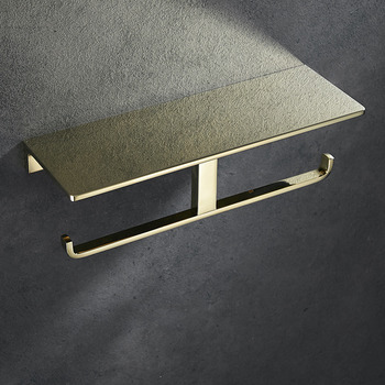 Luxury Solid Brass Double Toilet Paper Holder Polished Gold/ Chrome/ Rose Gold Hotel Wall Mounted Bathroom Roll Holder With Phone Shelf