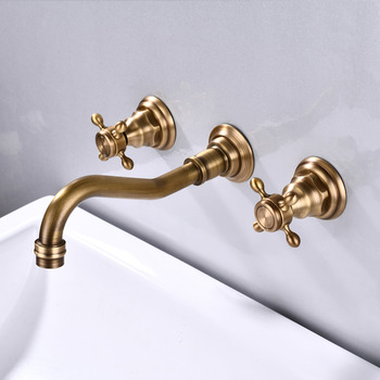 Antique Brass/ Matt Black/ White Widespread Bathroom Faucet 2 Handles Wall Mounted Sink Faucet