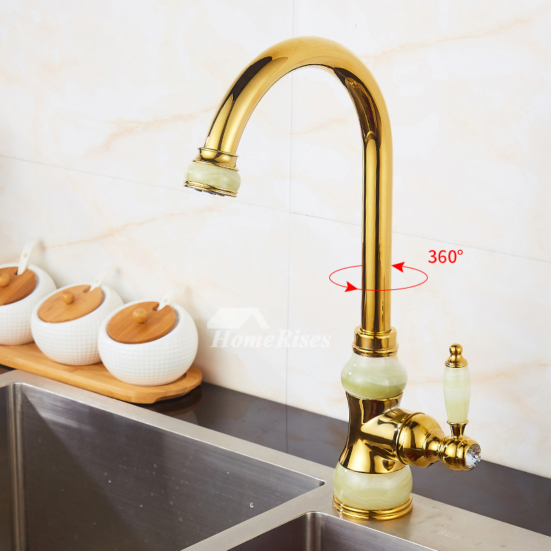 Natural Jade Single Top Rated Kitchen Faucets Polished Brass Gold/ Rose