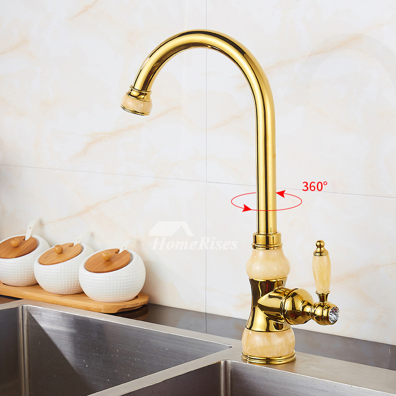 Natural Jade Single Top Rated Kitchen Faucets Polished Brass Gold/ Rose