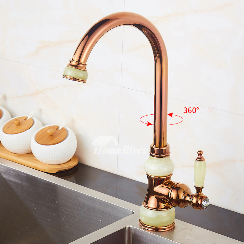 Natural Jade Single Top Rated Kitchen Faucets Polished Brass Gold/ Rose