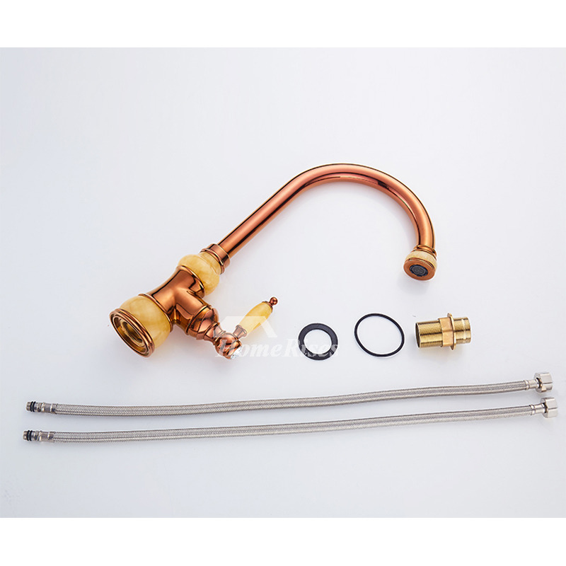 Natural Jade Single Top Rated Kitchen Faucets Polished Brass Gold/ Rose