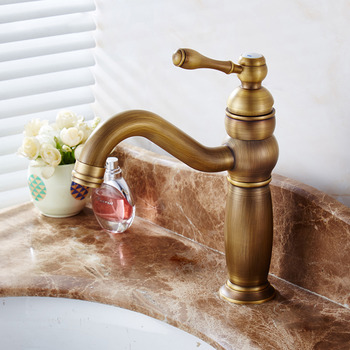 Bathroom Vessel Faucets Antique Brushed Brass Tall Single Hole Ceramic Cool 