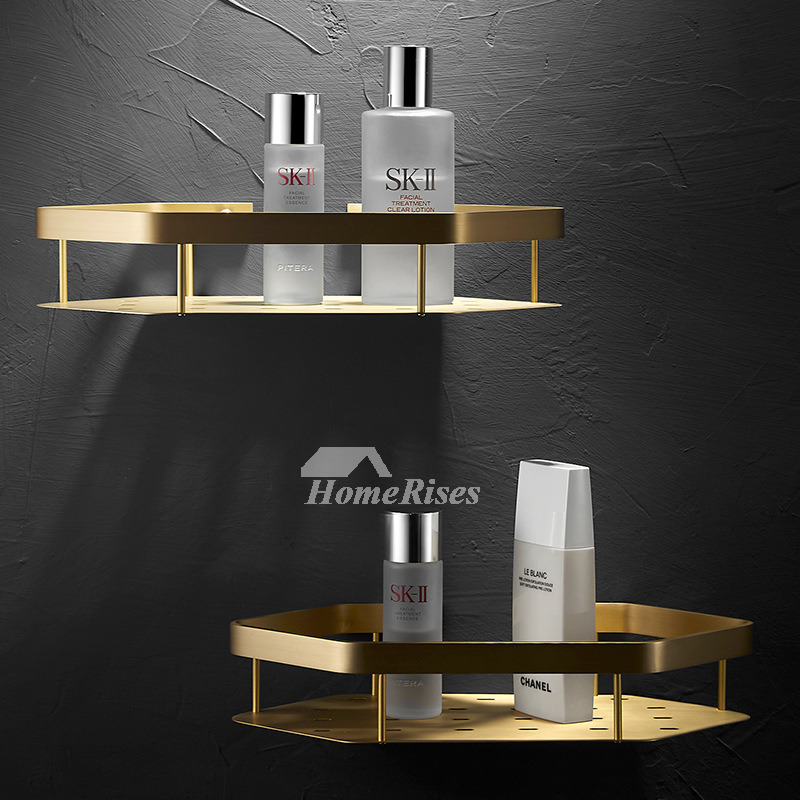 Luxury Brushed Brass Bathroom Shelf Hotel Gold Shower Caddy Decorative  Bathroom Shelves Wall Mounted