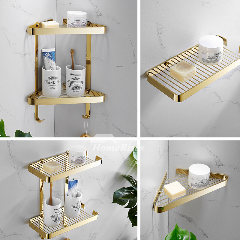 Vivid 2 Layer Metal Bathroom Wall Shelf With Hook