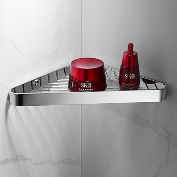 Luxury Bathroom Shelves Silver/ Matte Black Wall Mount Corner Brass Triangle Single/Double Layer