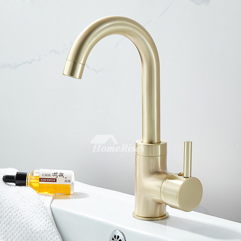 Brass Bathroom Faucet Brushed Gold High End Contemporary Single Hole ...