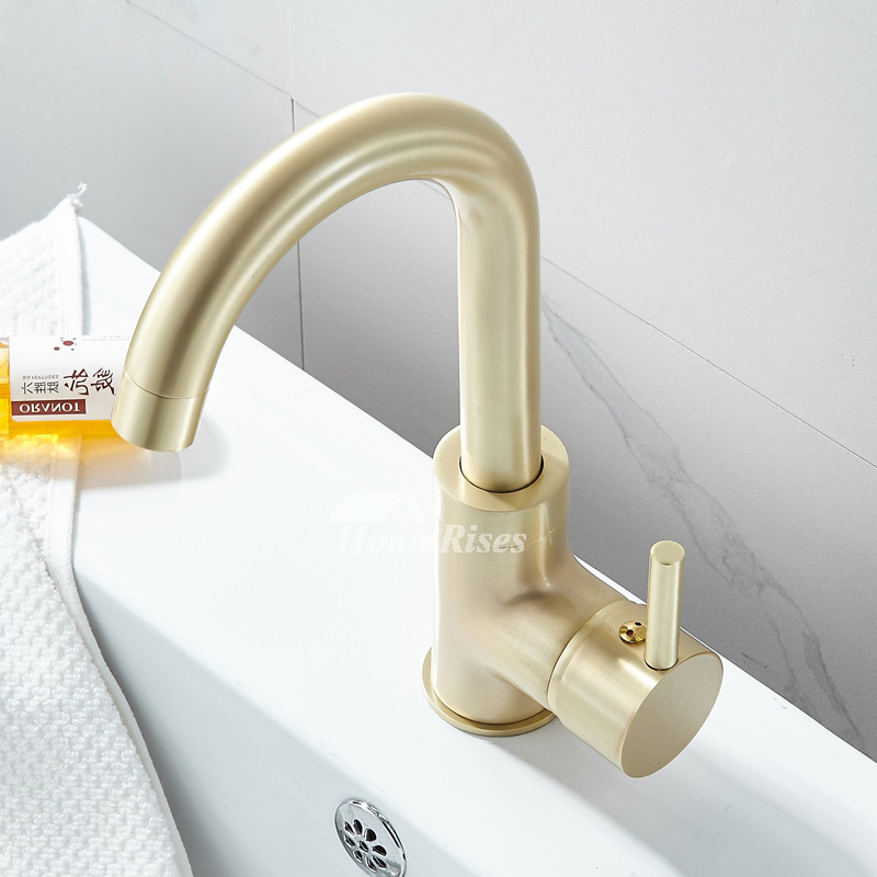 Brass Bathroom Faucet Brushed Gold High End Contemporary Single Hole ...