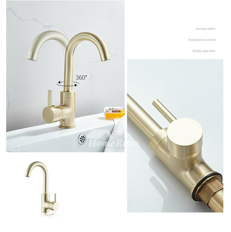 Brass Bathroom Faucet Brushed Gold High End Contemporary Single Hole