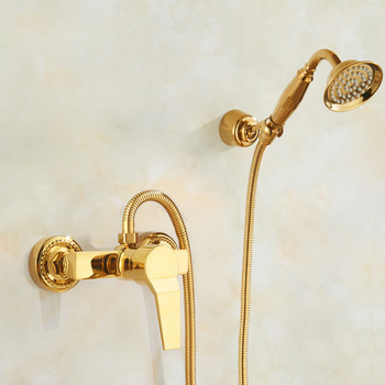 Gold Tub Shower Faucet Brass Wall Mount Waterfall With Handheld Shower