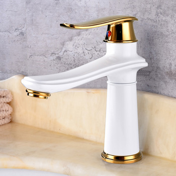 Bathroom Sink Faucets White/ Black Brass Polished Gold Single Handle Oil Rubbed Bronze 