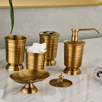 5-Pieces Bathroom Accessories Set Solid Brass Toothbrush Cup Holder Mouthwash 