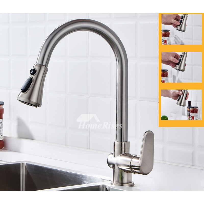 Black/ Silver Kitchen Sink Faucet Brass Oil Rubbed Bronze Chrome Pull Out Spray Rotatable