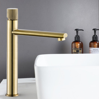 Single Hole Vessel Sink Faucet Tall Solid Brass Brushed Gold/ Silver/ Black Bathroom