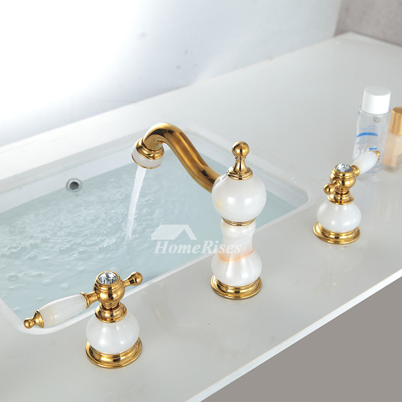 Marble Widespread 3 Hole Bathroom Sink Faucets Gold Two Tone Luxury ...