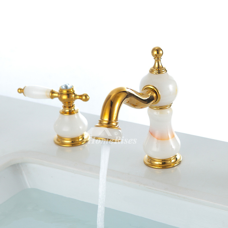 Marble Widespread 3 Hole Bathroom Sink Faucets Gold Two Tone Luxury