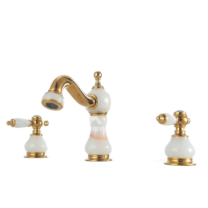 Marble Widespread 3 Hole Bathroom Sink Faucets Gold Two Tone Luxury ...