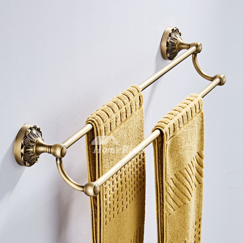 Decorative For Bathroom Towel Rack Luxury Wall Mounted Carved Antique Brass Vintage Hotel