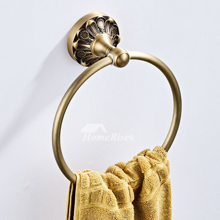 Carved Brass Towel Ring Round Rustic Hotel Antique Decorative Bathroom Wall  Mounted