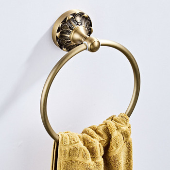 Carved Brass Towel Ring Round Rustic Hotel Antique Decorative Bathroom Wall Mounted