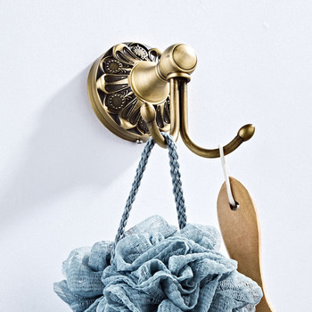 Antique Brass Bathroom Double Robe Hook Carved Rustic Door Coat Hooks Unique Decorative
