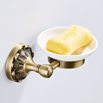 Wall Mounted Brass Shower Soap Dish Ceramic Antique Brass Gold Carved Luxury Bathroom