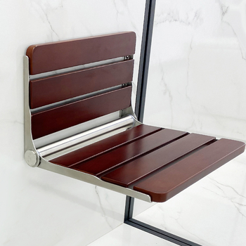 16 inch Solid Wood Wall Mounted Folding Shower Seat For Elderly Bathroom 