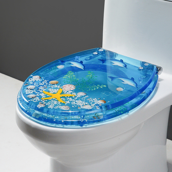 Blue Underwater World Oval Slow Close Toilet Seat Seashell Resin Bathroom Comfortable Designer Dolphin 