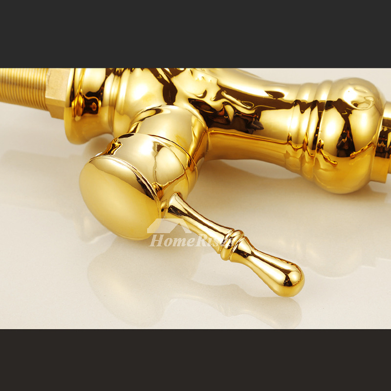 Single Handle Gooseneck Kitchen Faucet Brass Polished Gold Rotatable Luxury