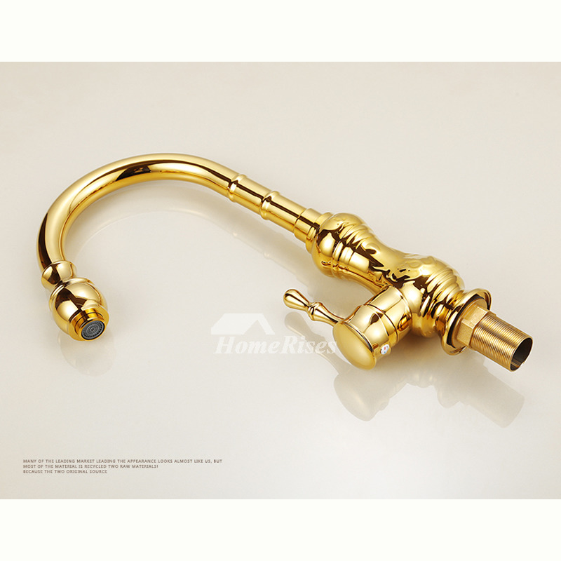 Single Handle Gooseneck Kitchen Faucet Brass Polished Gold Rotatable Luxury