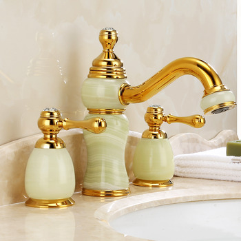 Widespread Bathroom Faucets Marble Polished Brass Luxury Jade Three Holes