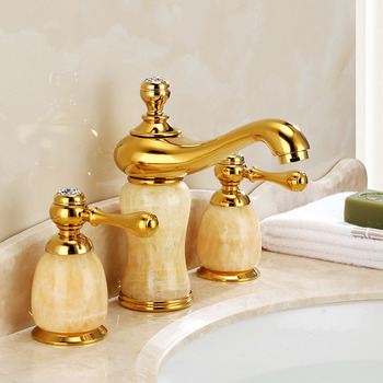 Luxury Widespread Polished Gold Bathroom Tub Faucets Brass Marble 2 Handle