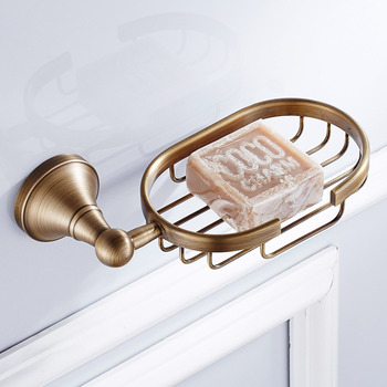 Wall Mount Brushed Antique Brass Soap Dish Bathroom Luxury Draining Gold