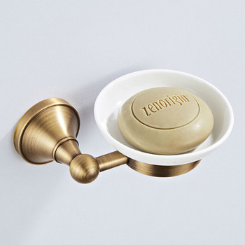 Antique Brushed Brass Soap Dish Wall Mounted Gold Luxury Shower Ceramic Round/ Oval 